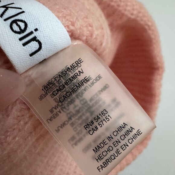 Calvin Klein 100% Cashmere Baby Light Pink Roll Front Beanie Hat Cozy Knit